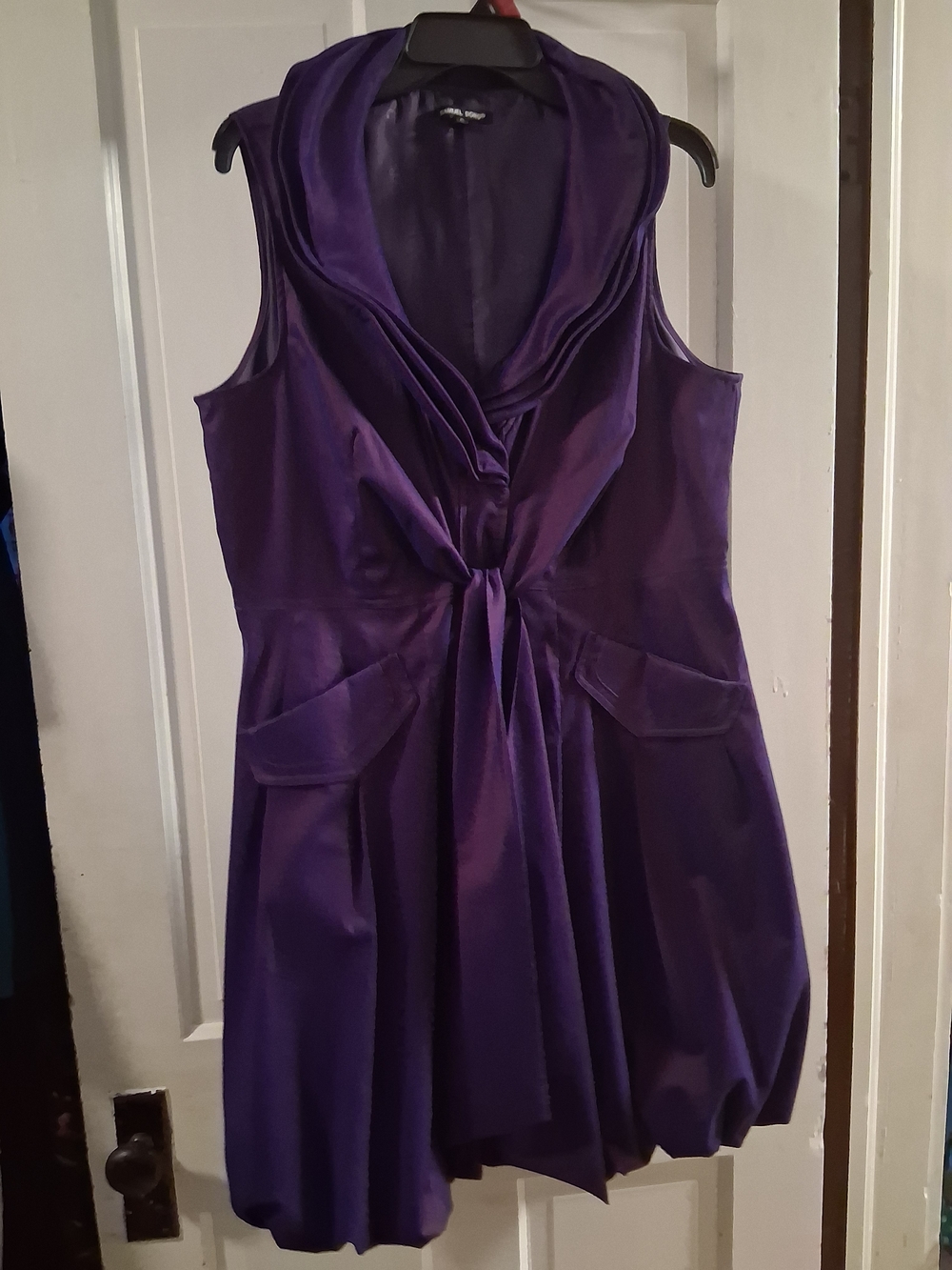 Samuel Dong Purple Satin Tie-Front Sleeveless Mini Dress